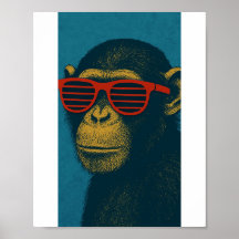 Cooler Affe mit roter Sonnenbrille