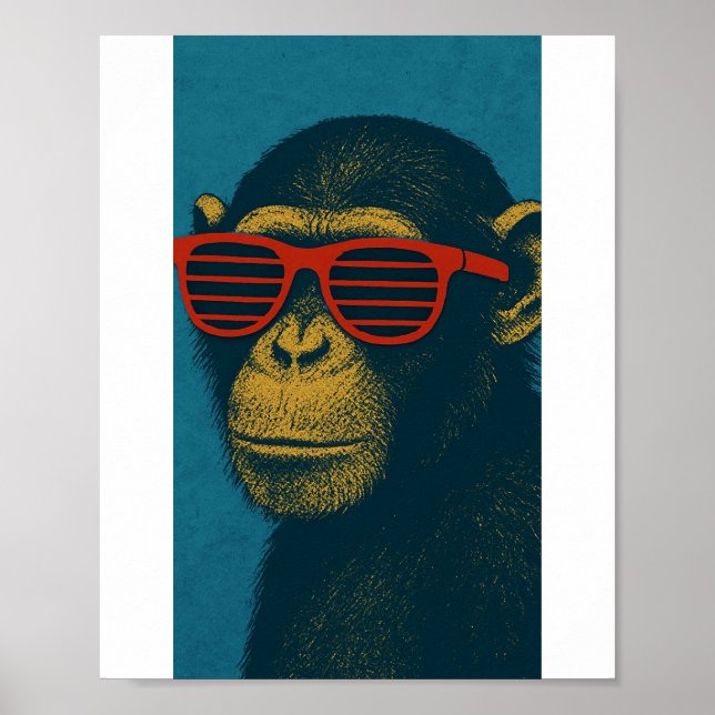 Cooler Affe mit roter Sonnenbrille Poster (Vorne)
