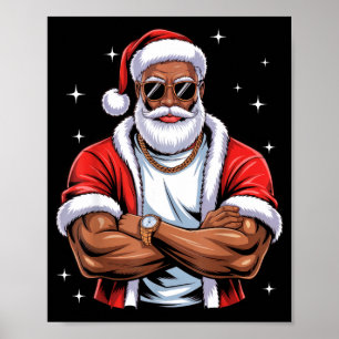 Cooler afroamerikanischer Weihnachtsmann schwarze  Poster
