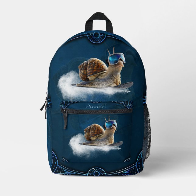 Cooler als die Erholung, die Snowboardsnail. Bedruckter Rucksack (Vorderseite)