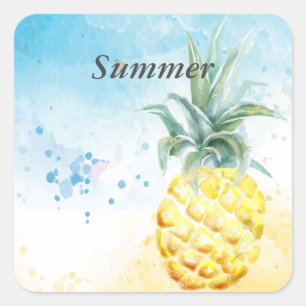 Cooler Ananas Sommer Quadratischer Aufkleber