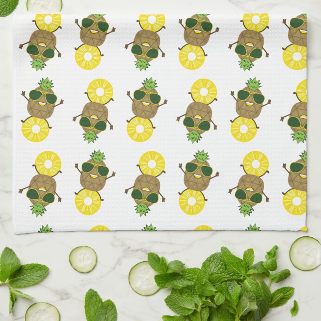 Cooler Ananas-Typ auf Ananassring rollen Geschirrtuch (Gefaltet)