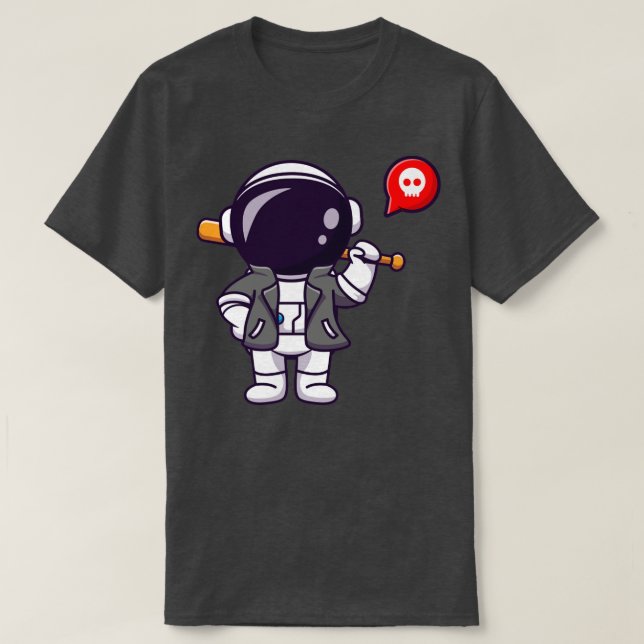 Cooler Astronaut mit Baseballmatte und Jackenkarto T-Shirt (Design vorne)