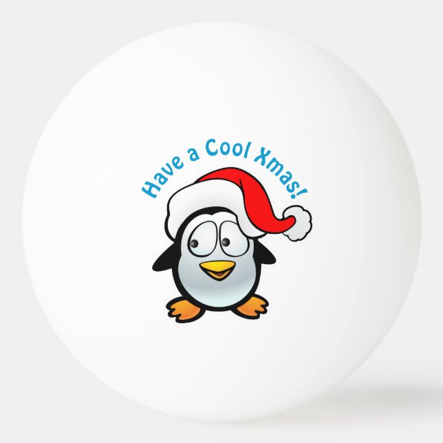 Cooler Baby-Pinguin mit Weihnachtsmannmütze Tischtennisball (Vorderseite)