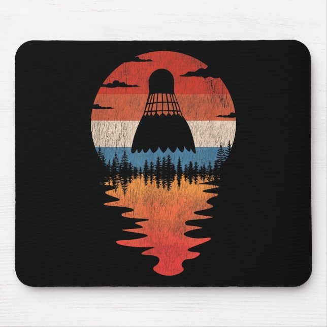 Cooler Badminton Retro Vintage Sonnenuntergangssti Mousepad (Vorne)