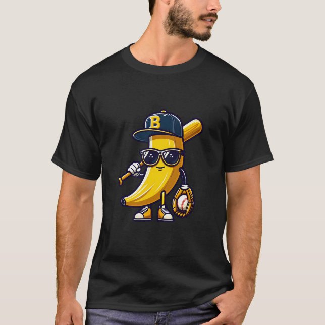 Cooler Banana Baseball-Player T-Shirt (Vorderseite)