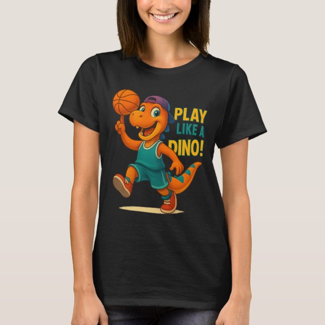 Cooler Basketball Dinosaurier Spieler Kulinarische T-Shirt (Vorderseite)