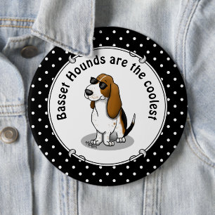 Cooler Basset Hound Hund und Sonnenbrille (Trikolo Button