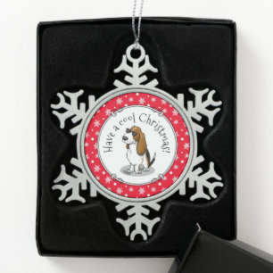 Cooler Basset Hound Hund und Sonnenbrille (Trikolo Schneeflocken Zinn-Ornament