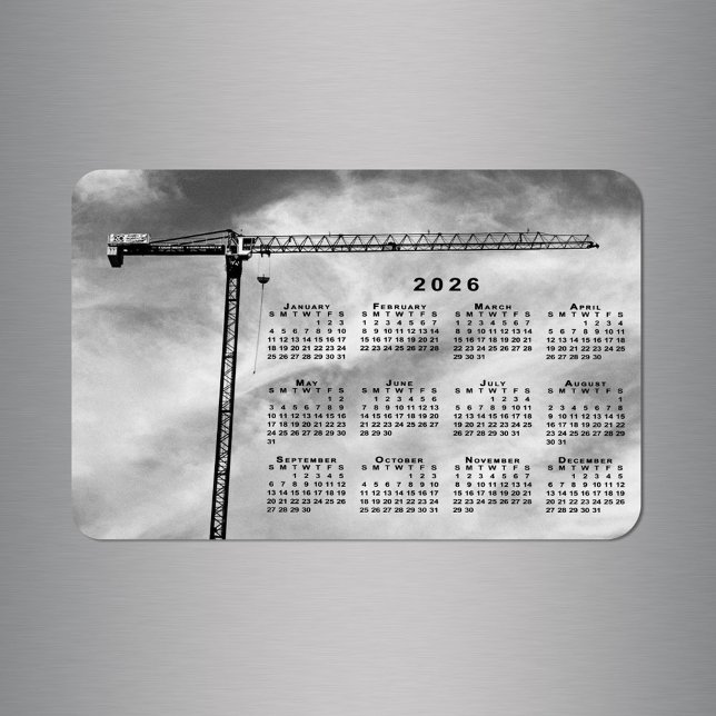 Cooler Baukransektor Foto 2026 Kalender Magnet (Cool Construction Crane Photo 2026 Calendar Magnet in situ)