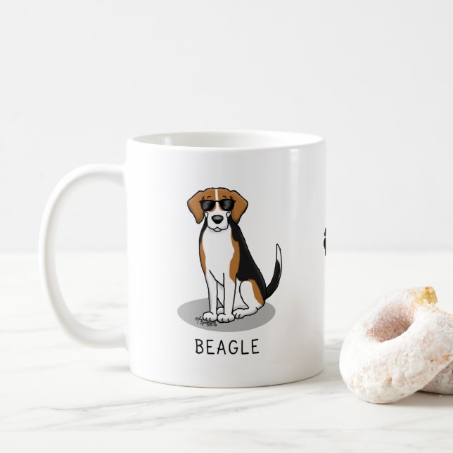 Cooler Beagle mit Sonnenbrille (Tri-Farbe 3) Funny Kaffeetasse (Mit Donut)