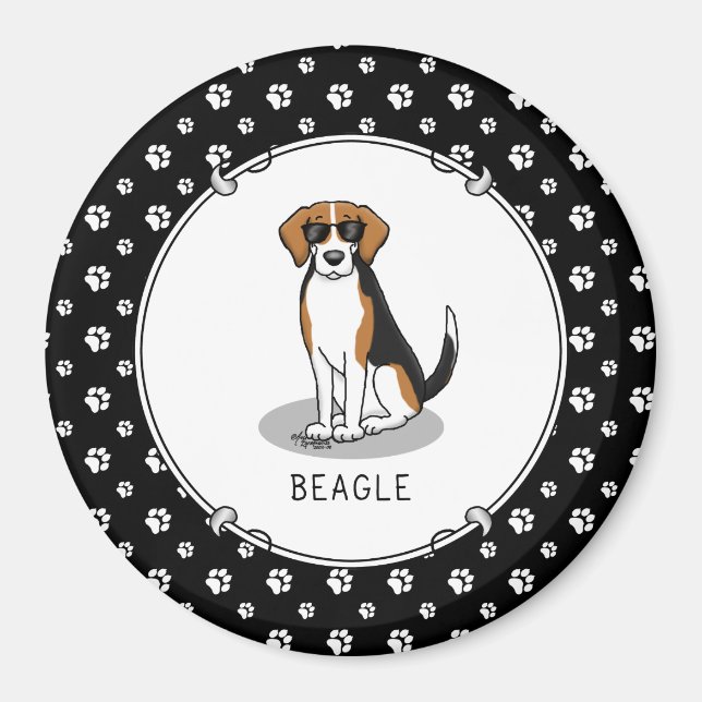 Cooler Beagle mit Sonnenbrille (Tri-Farbe 3) Funny Magnet (Vorne)