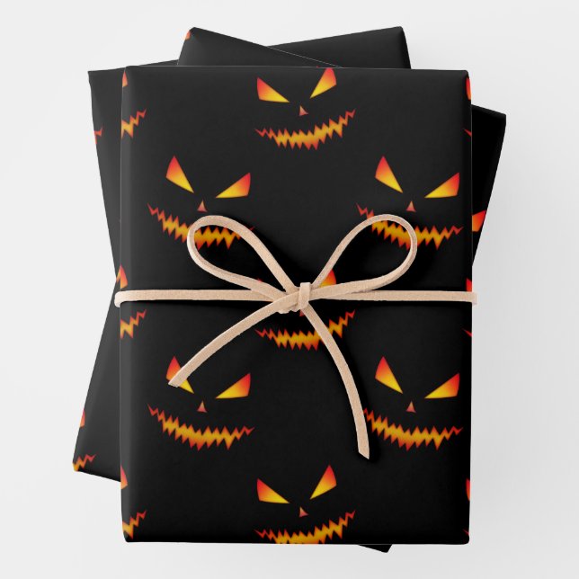 Cooler beängstigender Jack O'Lantern-Gesichtsaussc Geschenkpapier Set (Beispiel)