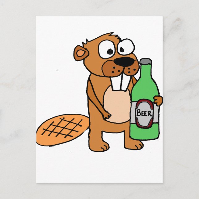 Cooler Biber trinken Bier Cartoon Postkarte (Vorderseite)