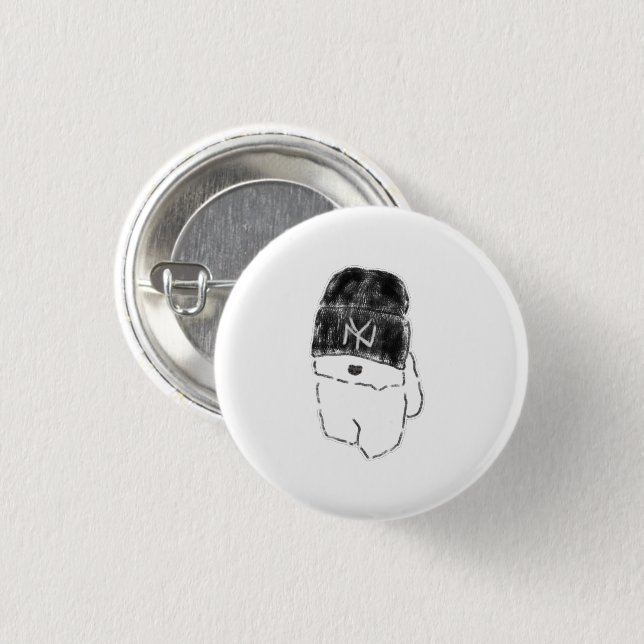 Cooler Bichon Frise-Welpe mit schwarzer Mütze Button (Vorne & Hinten)