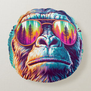 Cooler Bigfoot in Angesagter Sonnenbrille Rundes Kissen