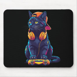 Cooler Black Cat Gamer Halloween Mousepad