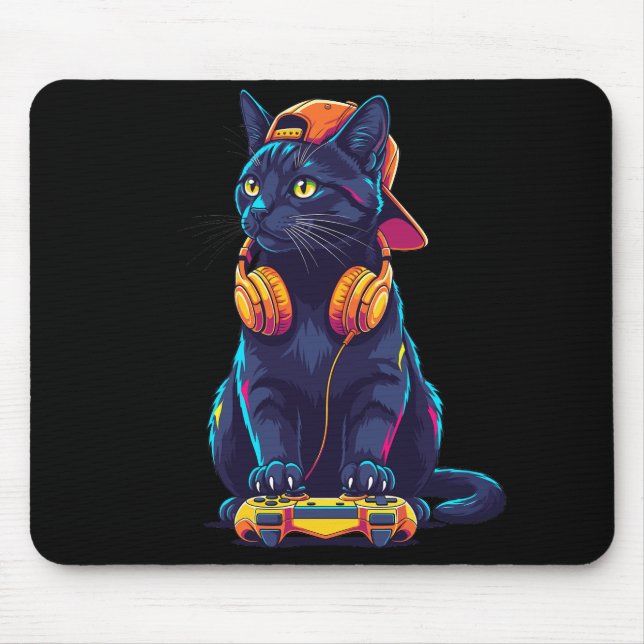 Cooler Black Cat Gamer Halloween Mousepad (Vorne)