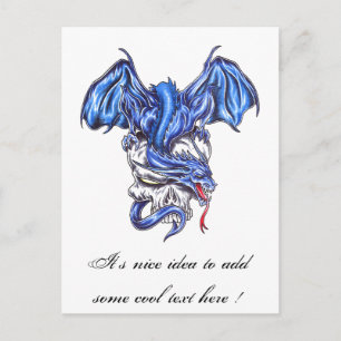 Cooler Blauer Drache auf der Postkarte des Skull-T
