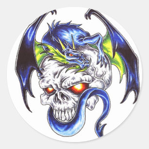 Cooler Blauer Drache und Tätowierer Runder Aufkleber