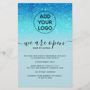 Cooler blauer Glitzer Preislogo Wir sind offen Fly Flyer