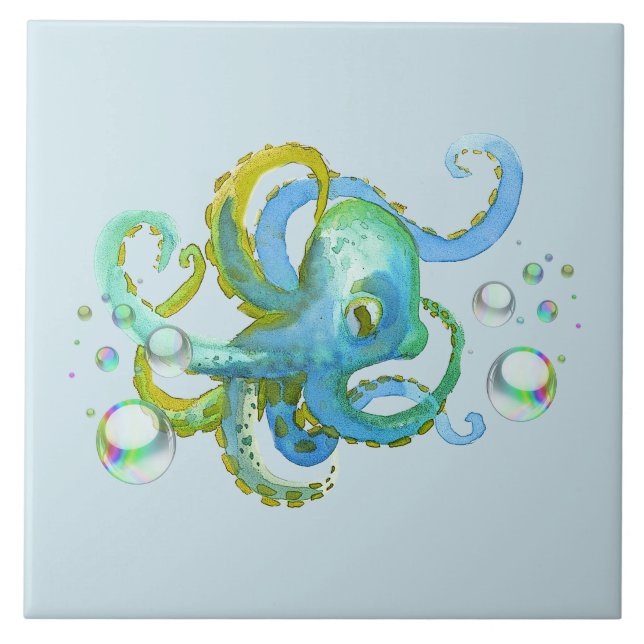 Cooler Blauer Oktopus unter Wasser Fliese (Vorderseite)