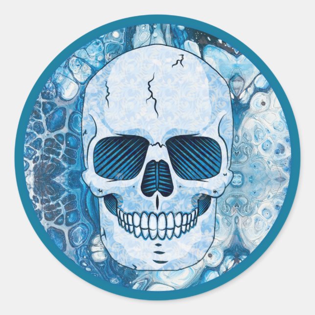 Cooler Blauer Skull Runder Aufkleber (Vorderseite)