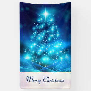 Cooler Blauer Weihnachtsbaum mit frischen Lichtern Banner
