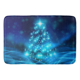 Cooler Blauer Weihnachtsbaum mit glänzenden Lichte Badematte