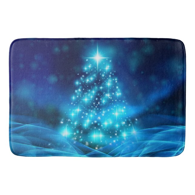 Cooler Blauer Weihnachtsbaum mit glänzenden Lichte Badematte (Vorderseite)