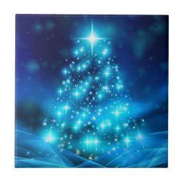 Cooler Blauer Weihnachtsbaum mit glänzenden Lichte Fliese