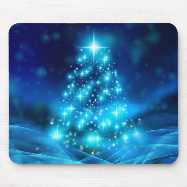 Cooler Blauer Weihnachtsbaum mit glänzenden Lichte Mousepad (Vorne)