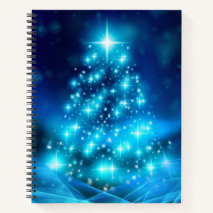 Cooler Blauer Weihnachtsbaum mit glänzenden Lichte Notizbuch