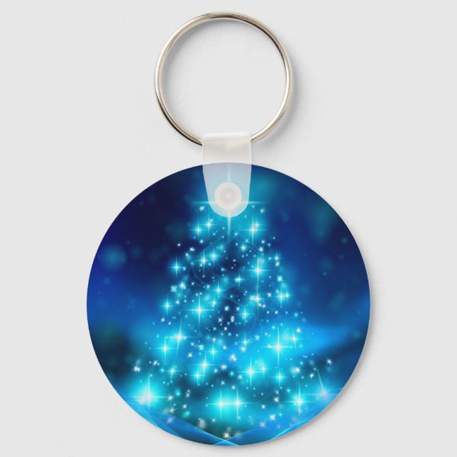 Cooler Blauer Weihnachtsbaum mit glänzenden Lichte Schlüsselanhänger (Vorderseite)