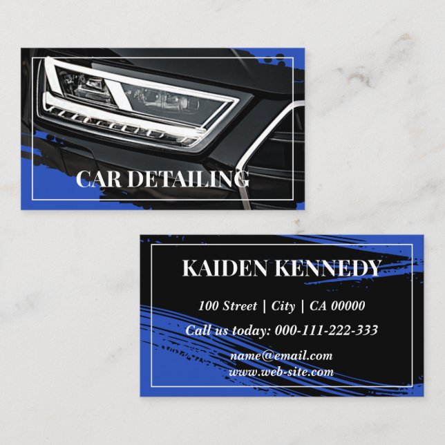 Cooler Blue Car Service Detaillierte Fotovorlage Visitenkarte (Vorne/Hinten)