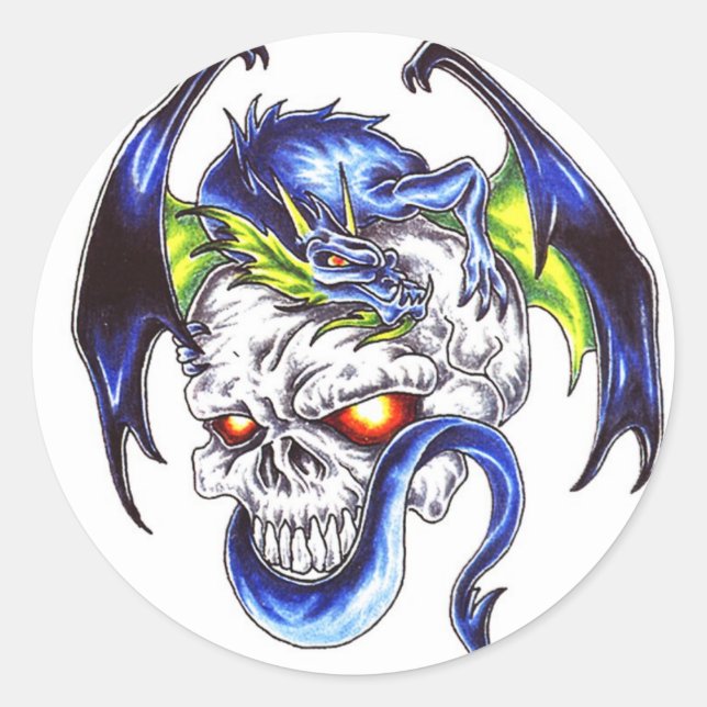 Cooler Blue Dragon und Tätowierstik Runder Aufkleber (Vorderseite)