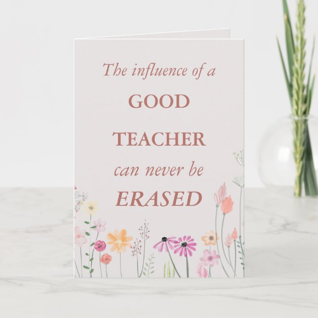 Cooler Blumenrosa-Teacher-Zitat Dankeskarte (Vorderseite)