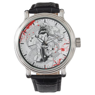 Cooler Blut-Spritzer Geisha mit Armbanduhr