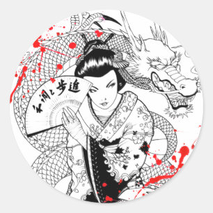 Cooler Blut-Spritzer Geisha mit Runder Aufkleber