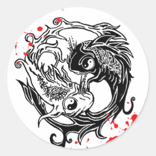 Cooler Blut-Spritzer Yin Yang Koi fischt Runder Aufkleber