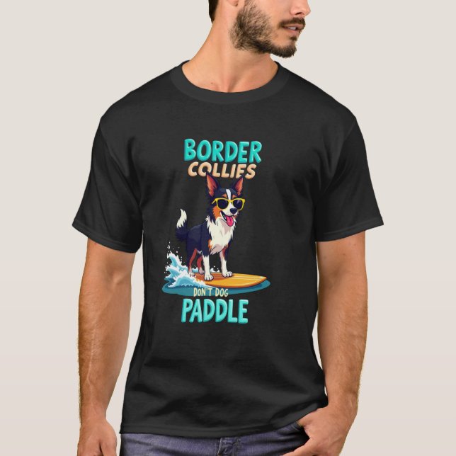 Cooler Border Collie Surferhund T-Shirt (Vorderseite)