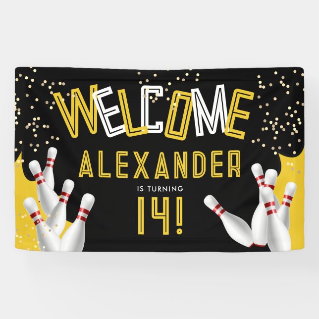 Cooler Bowling Schwarz-Gelb-Strick Party Empfang Banner (Horizontal)