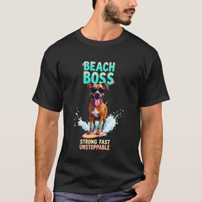 Cooler Boxer Surfer Hund T-Shirt (Vorderseite)
