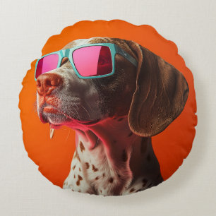 Cooler Bracco-Italiano-Hund mit Sonnenbrille Rundes Kissen