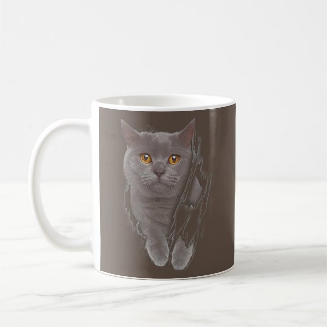 Cooler britischer Kurzkatze Torn Inside Funny Cat Kaffeetasse (Links)