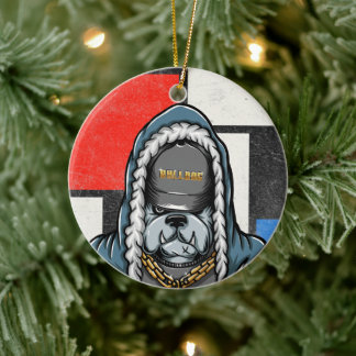 Cooler Bulldog Hip-Hop-Piet-Mondrian-Schmuck Keramik Ornament