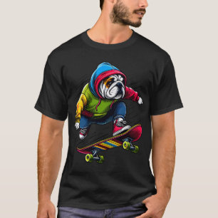 Cooler Bulldog Hund Skateboardfahren T-Shirt
