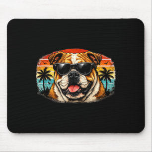 Cooler Bulldog Retro-Sonnenuntergang Sommer-Vibes  Mousepad