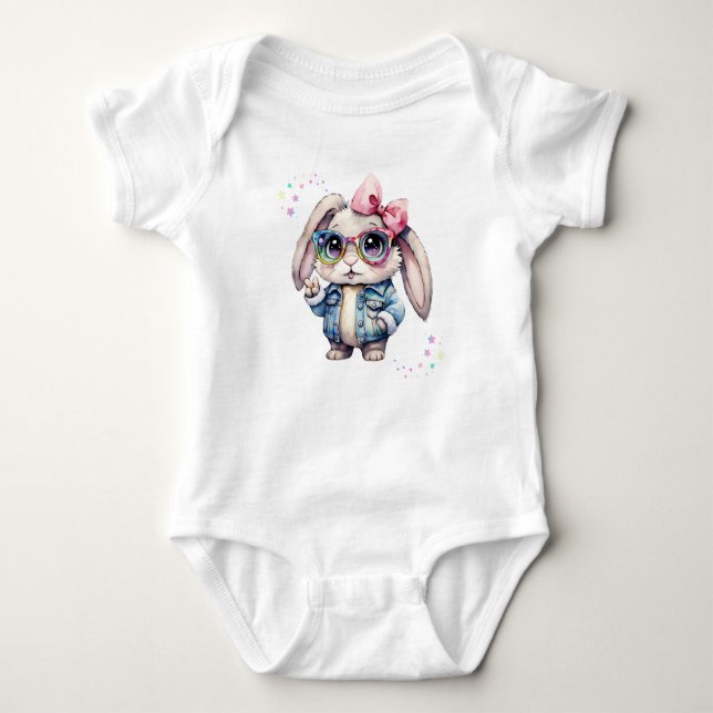 Cooler Bunny mit Brillen & Bow Pastel Baby Strampler (Vorderseite)