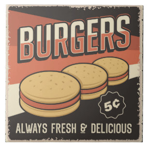 Cooler Burger Retro Vintage  Fliese